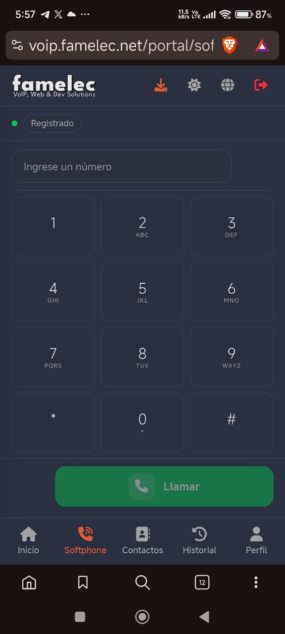 Softphone web FamVoIP en un teléfono móvil